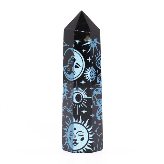Pointes d'obsidienne noire (environ 60-70 g, 9 cm) - Histoire mystique - Bleu ciel