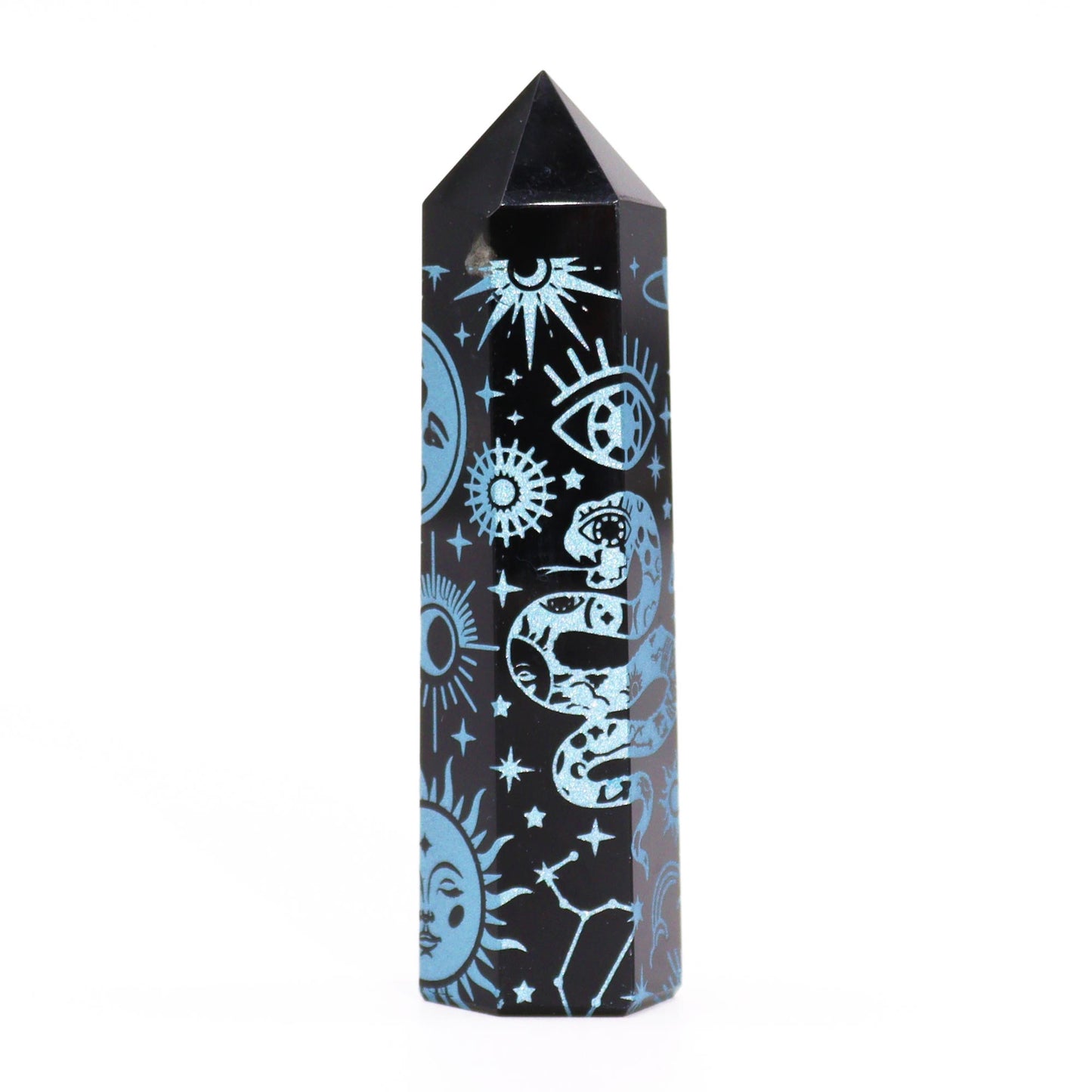 Pointes d'obsidienne noire (environ 60-70 g, 9 cm) - Histoire mystique - Bleu ciel