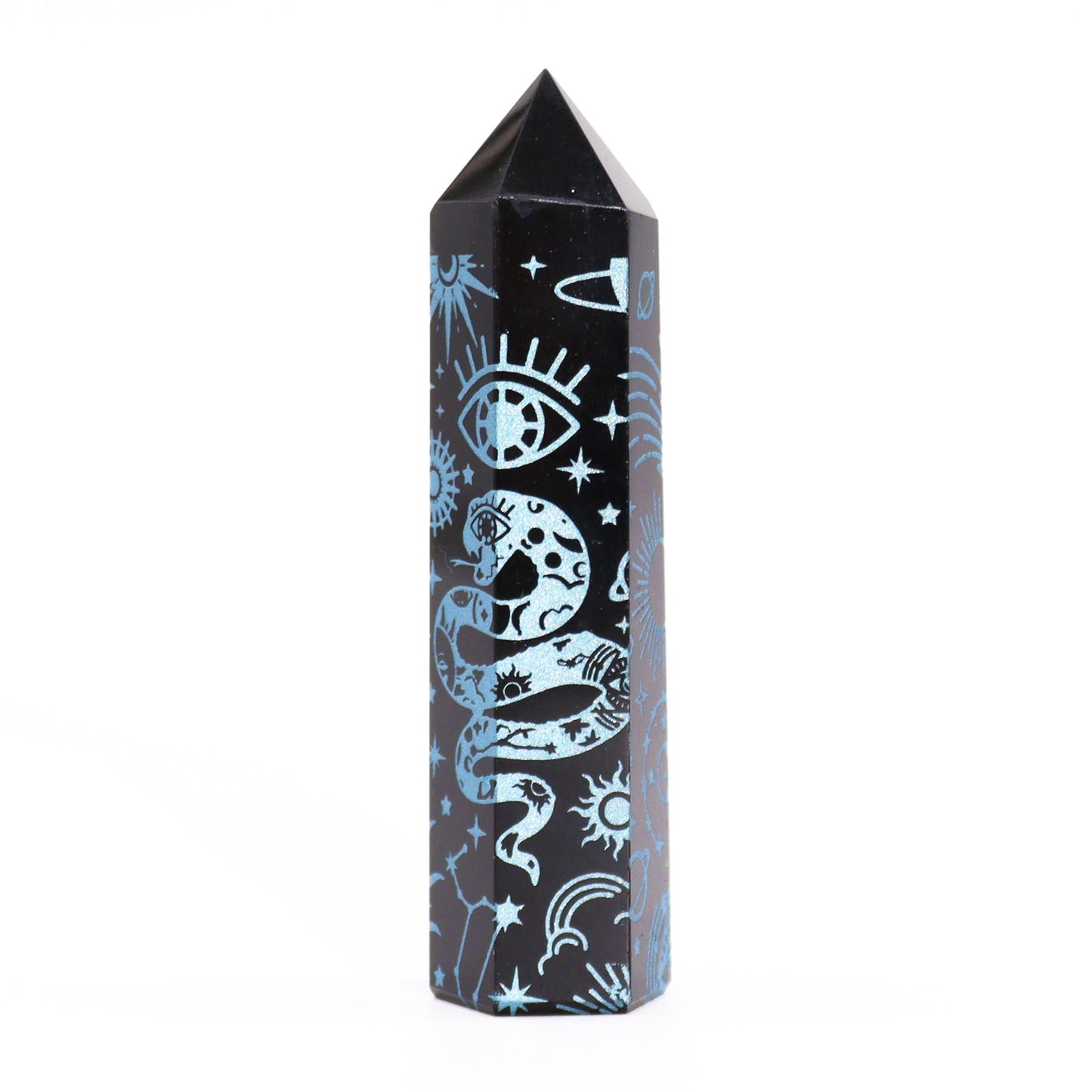 Pointes d'obsidienne noire (environ 60-70 g, 9 cm) - Histoire mystique - Bleu ciel