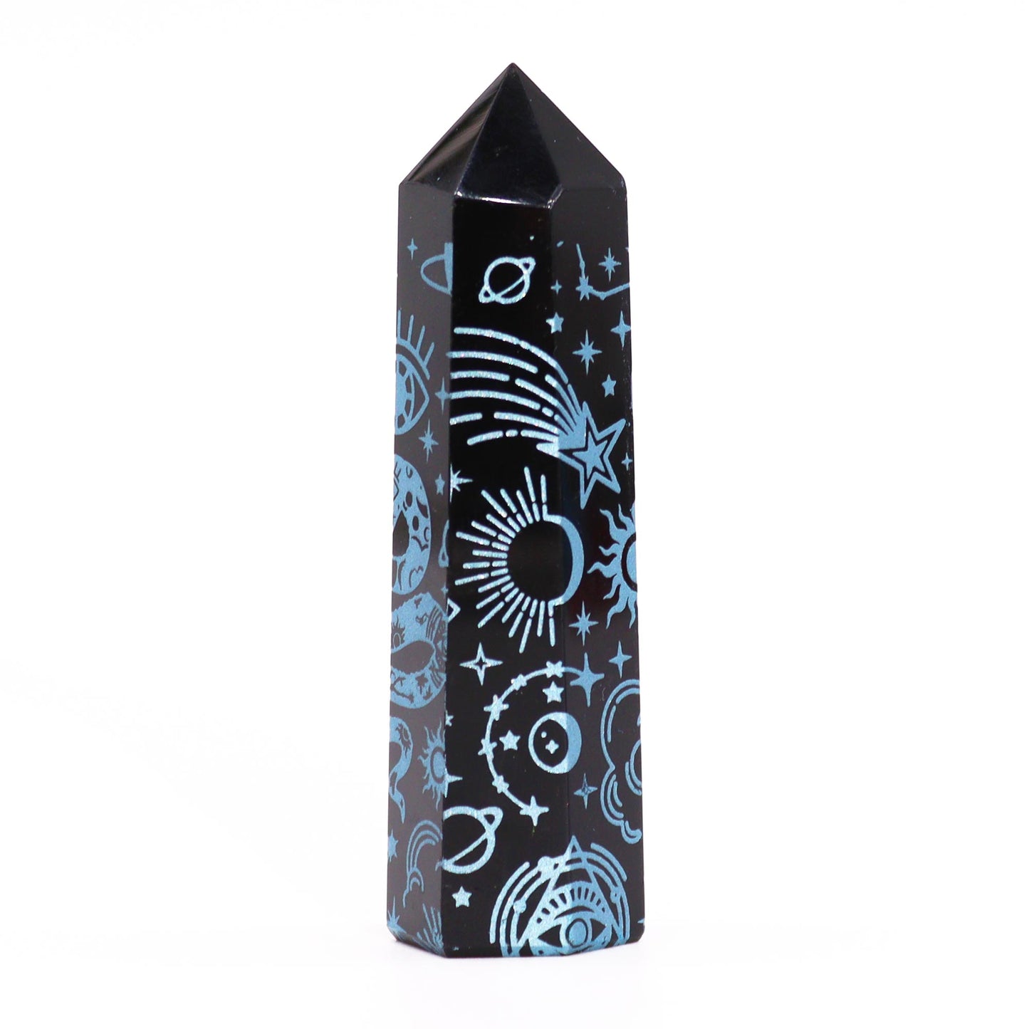 Pointes d'obsidienne noire (environ 60-70 g, 9 cm) - Histoire mystique - Bleu ciel