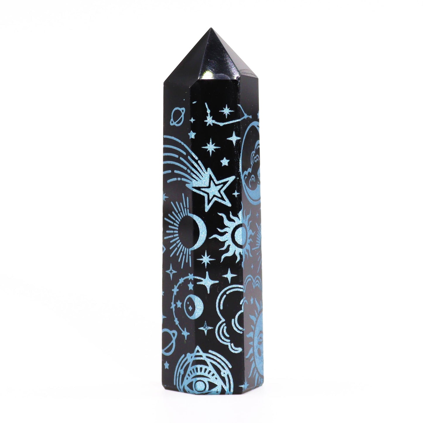 Pointes d'obsidienne noire (environ 60-70 g, 9 cm) - Histoire mystique - Bleu ciel