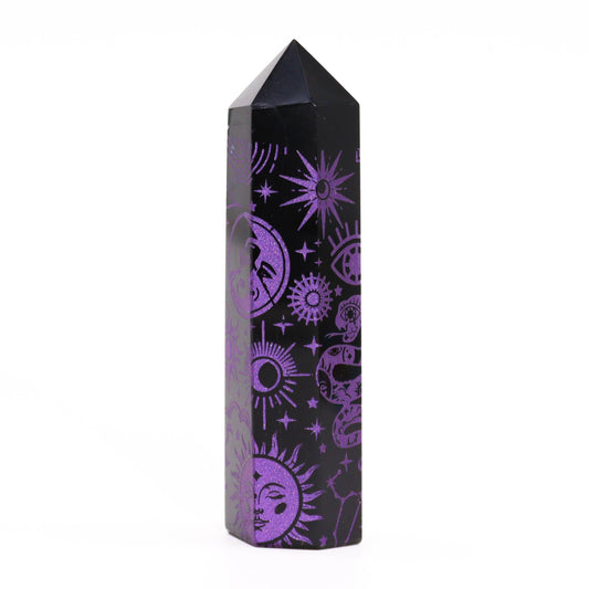 Pointes d'obsidienne noire (environ 60-70 g, 9 cm) - Histoire mystique - Violet foncé