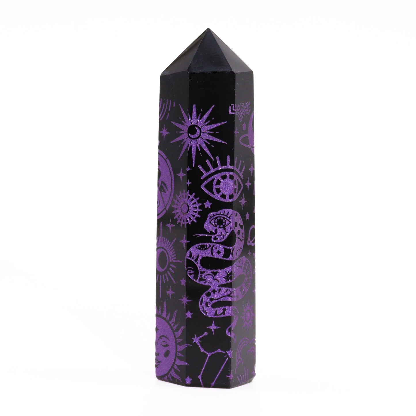 Pointes d'obsidienne noire (environ 60-70 g, 9 cm) - Histoire mystique - Violet foncé