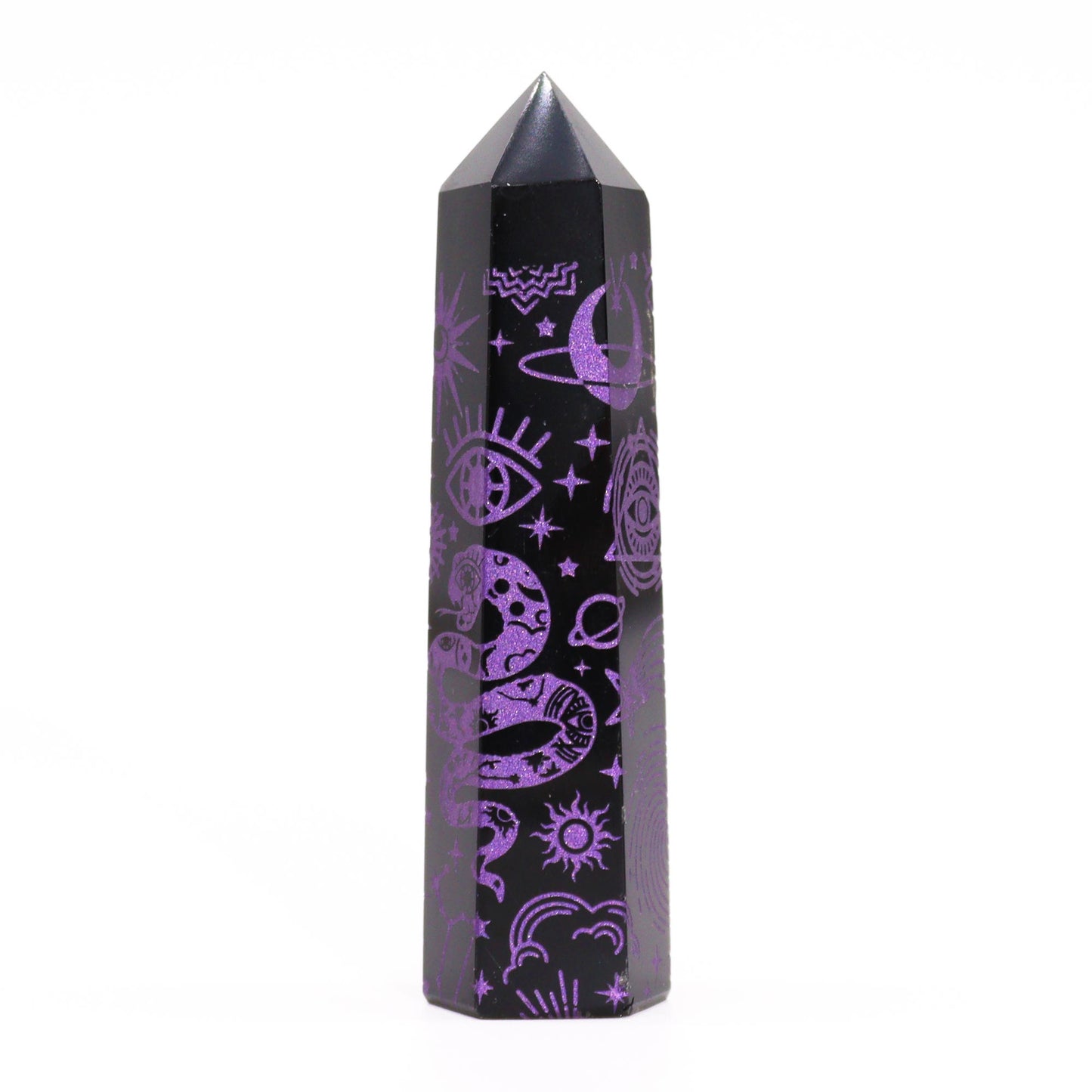 Pointes d'obsidienne noire (environ 60-70 g, 9 cm) - Histoire mystique - Violet foncé