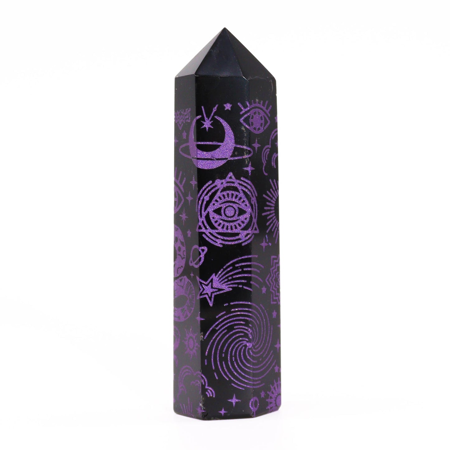 Pointes d'obsidienne noire (environ 60-70 g, 9 cm) - Histoire mystique - Violet foncé