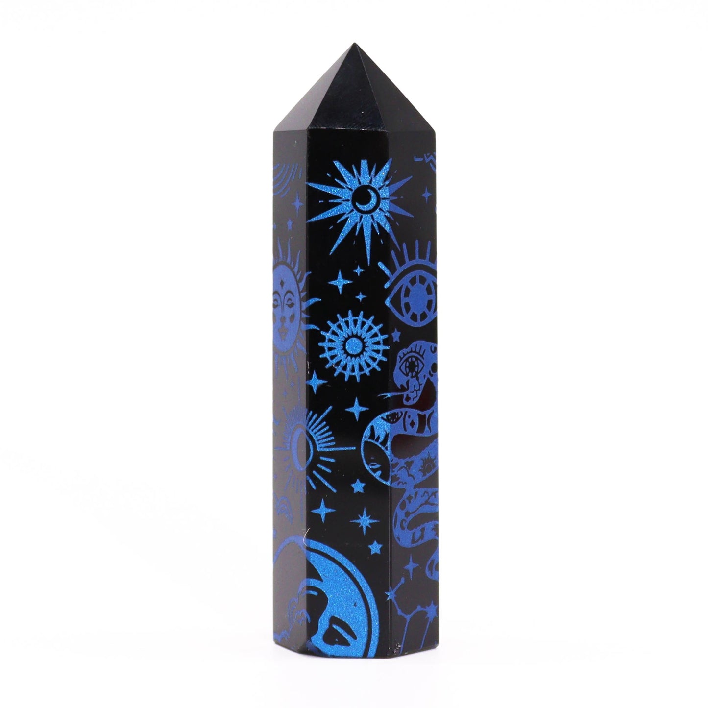 Pointes d'obsidienne noire (environ 60-70 g, 9 cm) - Histoire mystique - Bleu foncé