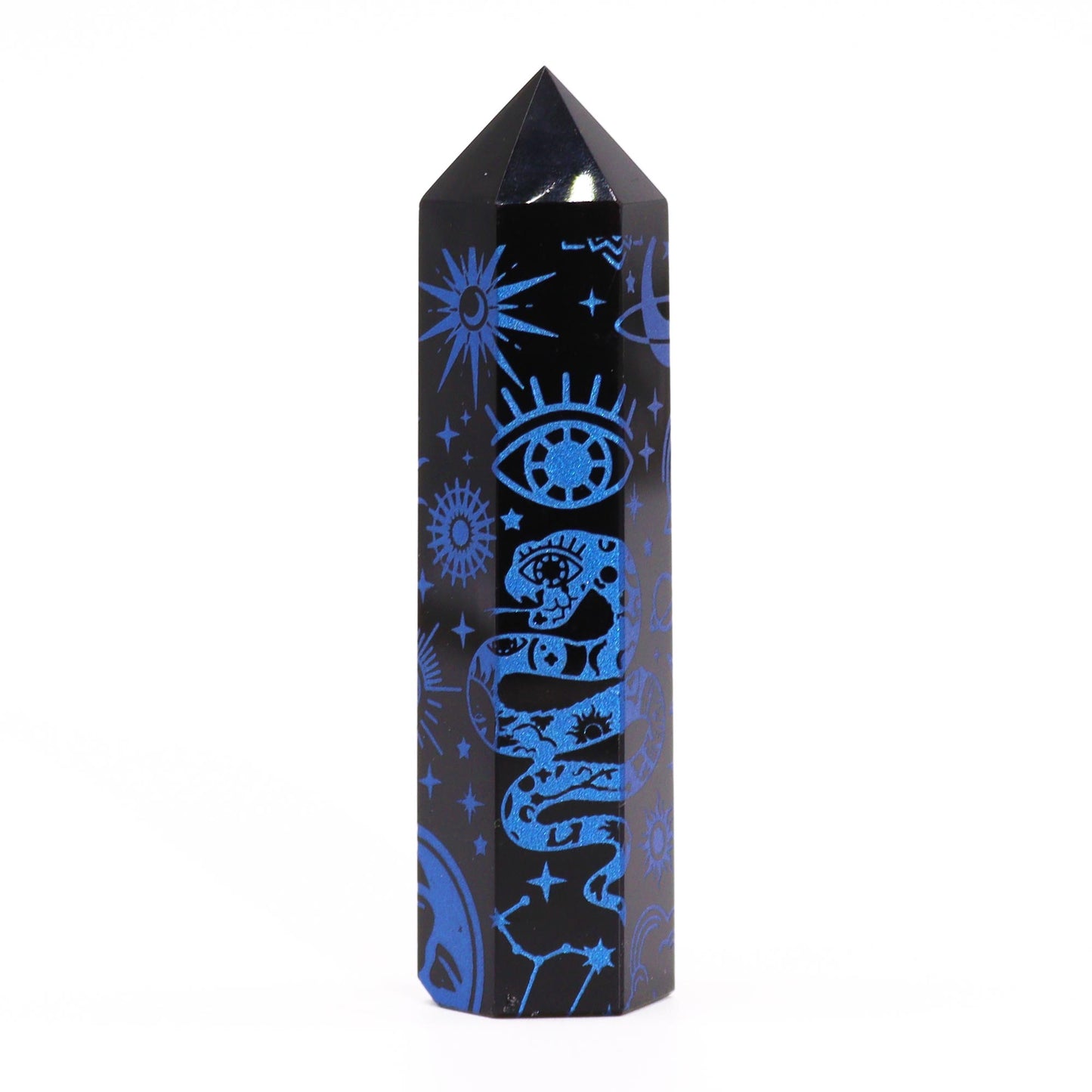 Pointes d'obsidienne noire (environ 60-70 g, 9 cm) - Histoire mystique - Bleu foncé