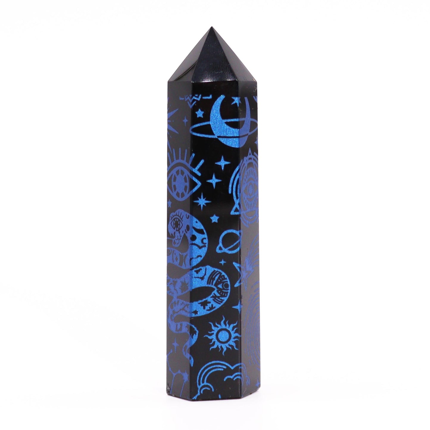 Pointes d'obsidienne noire (environ 60-70 g, 9 cm) - Histoire mystique - Bleu foncé