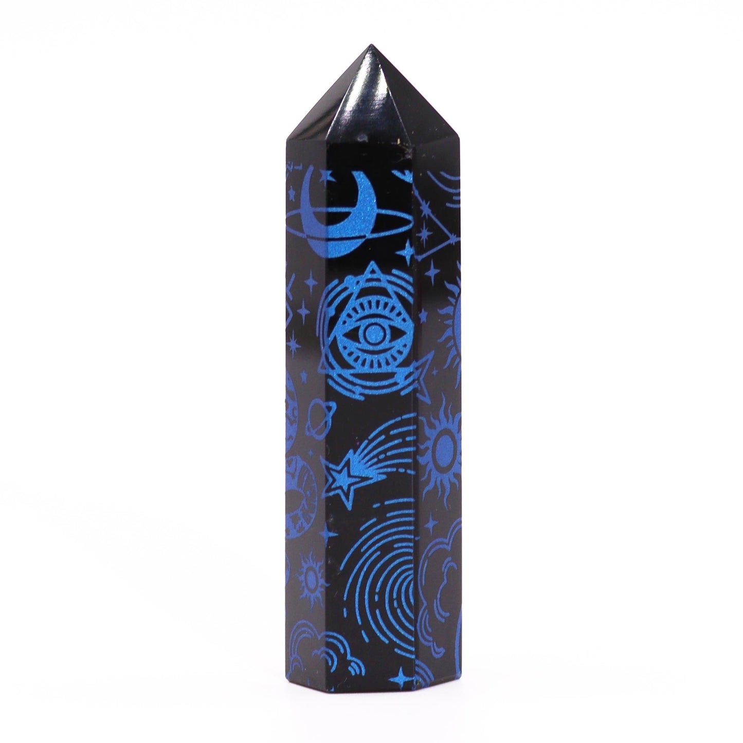 Pointes d'obsidienne noire (environ 60-70 g, 9 cm) - Histoire mystique - Bleu foncé
