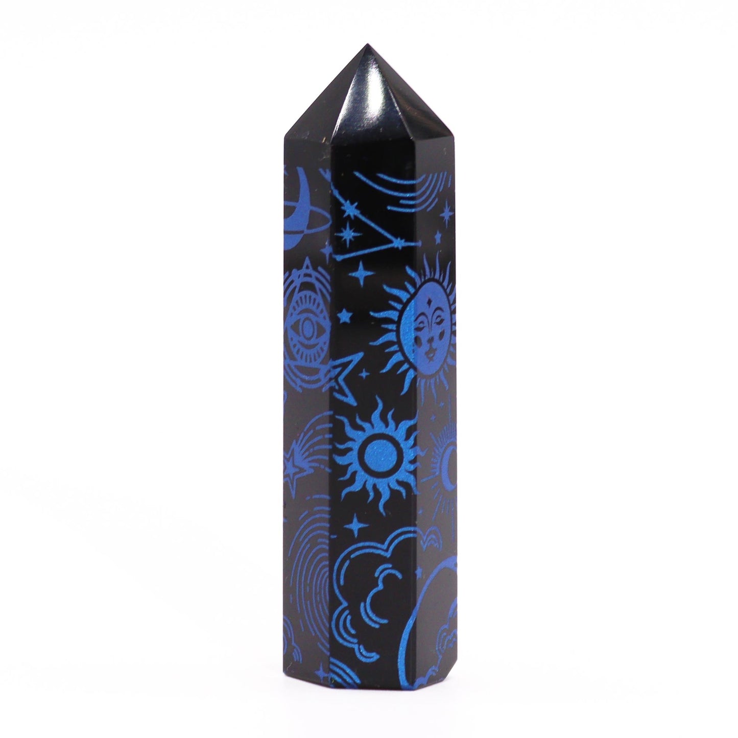 Pointes d'obsidienne noire (environ 60-70 g, 9 cm) - Histoire mystique - Bleu foncé