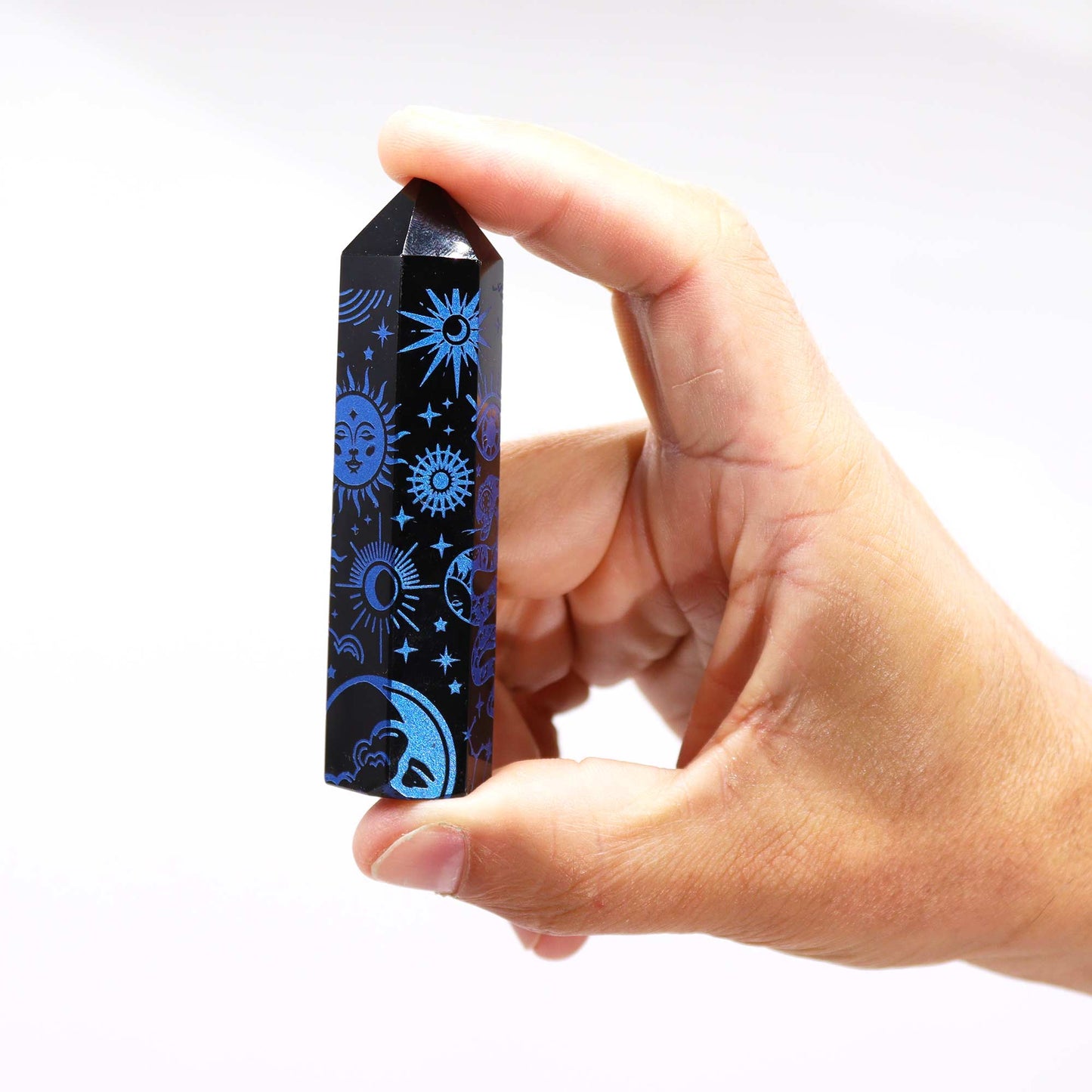Pointes d'obsidienne noire (environ 60-70 g, 9 cm) - Histoire mystique - Bleu foncé
