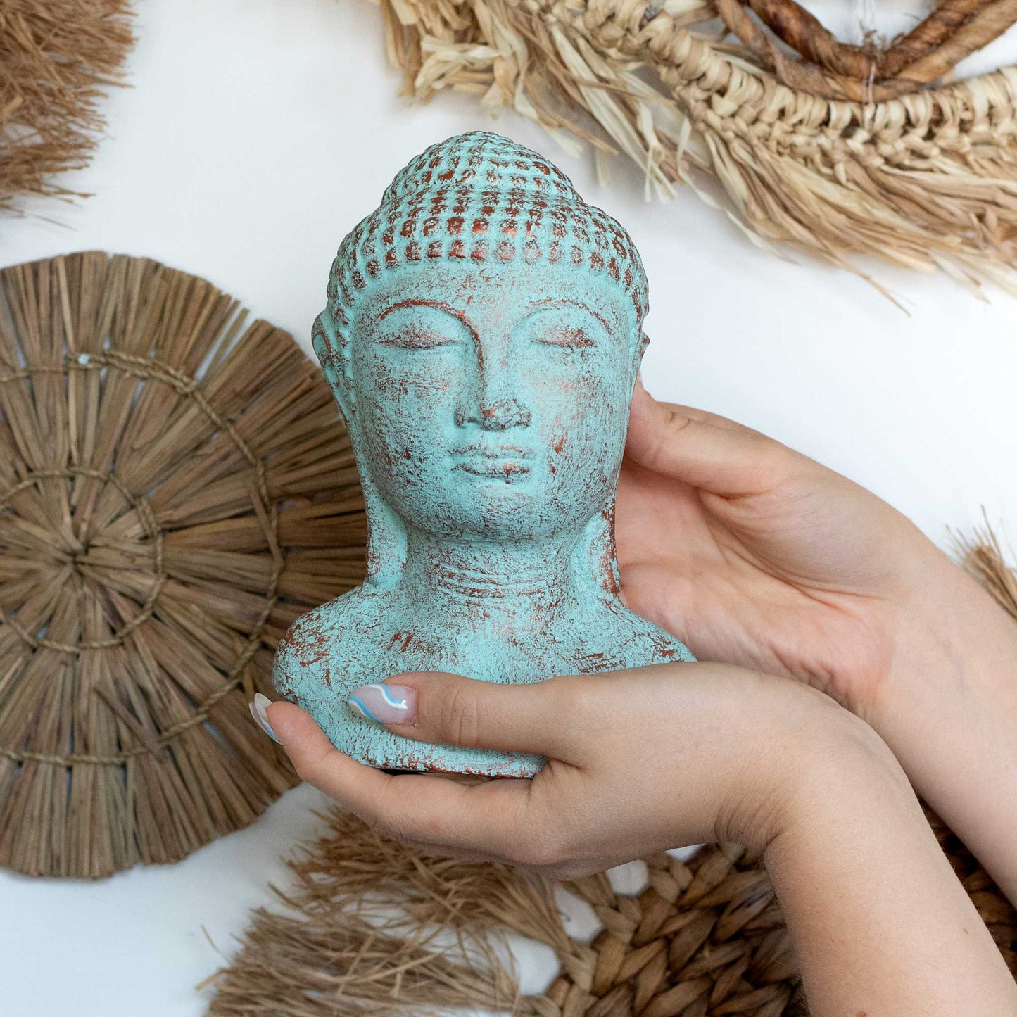 Tête de Bouddha Tranquillité - Cuivre Vert