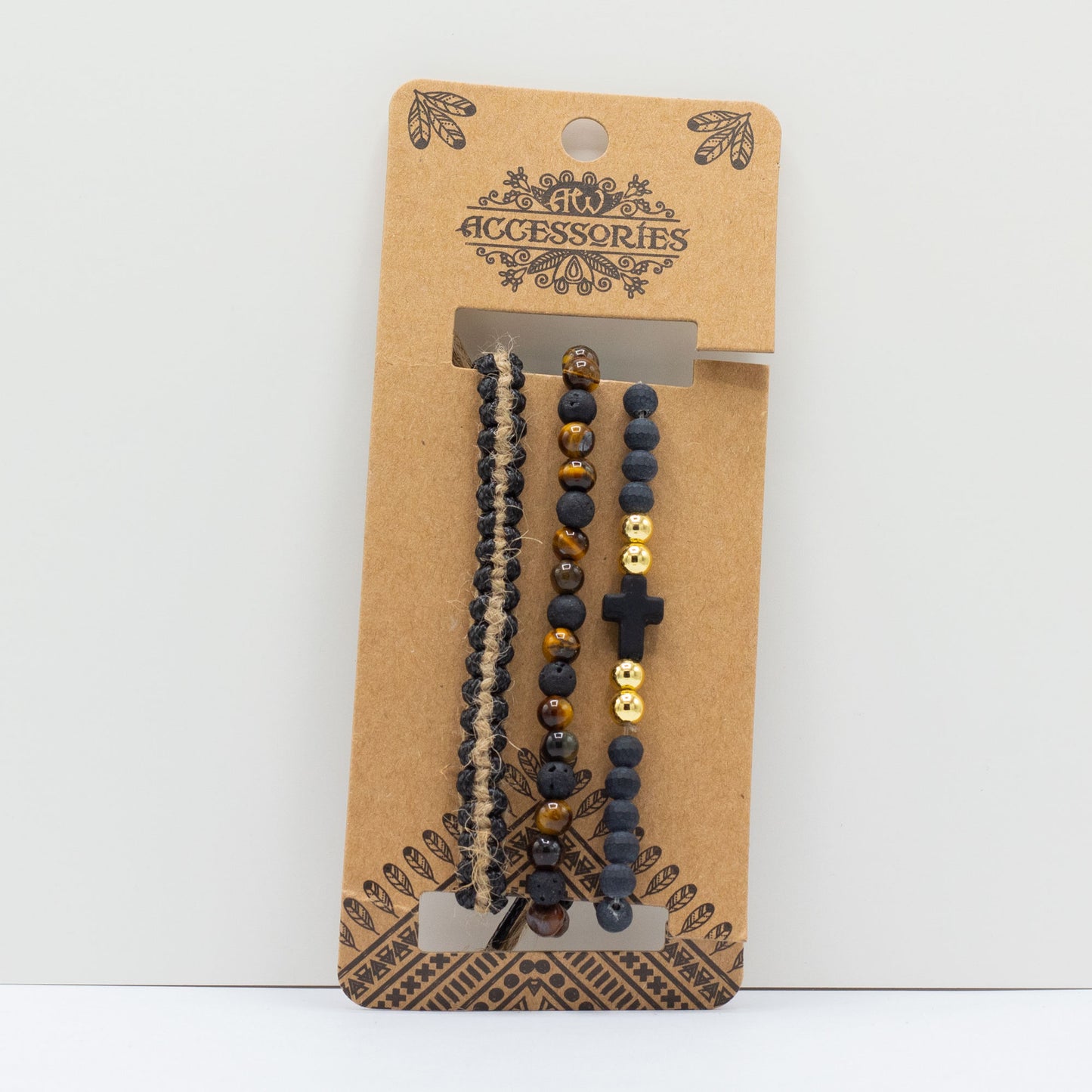 Ensemble de bracelets pour homme - Noir et beige