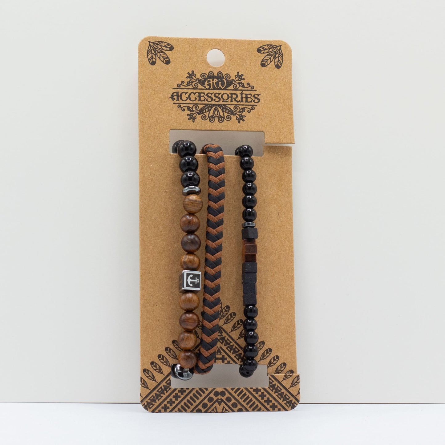 Ensemble de bracelets pour homme - Noir et beige