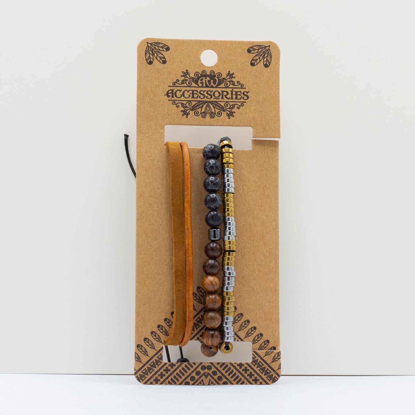 Ensemble de bracelets pour homme - Noir et beige