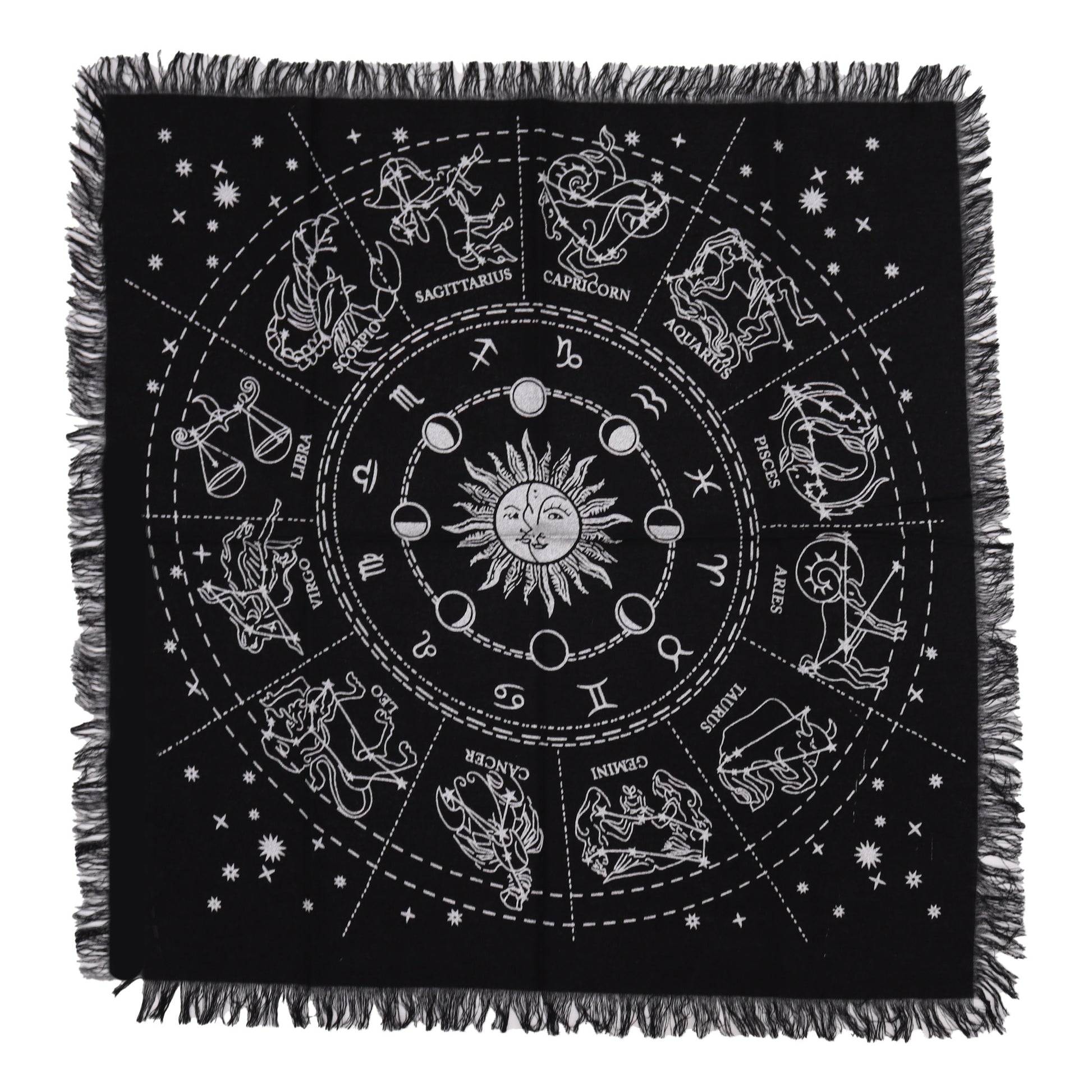 Mantel de altar esotérico con flecos - Horóscopo