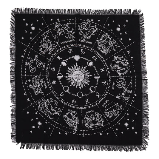Mantel de altar esotérico con flecos - Horóscopo