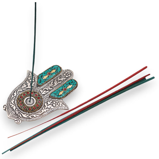 Petit porte-encens Hamsa vert 13 x 5,5 cm
