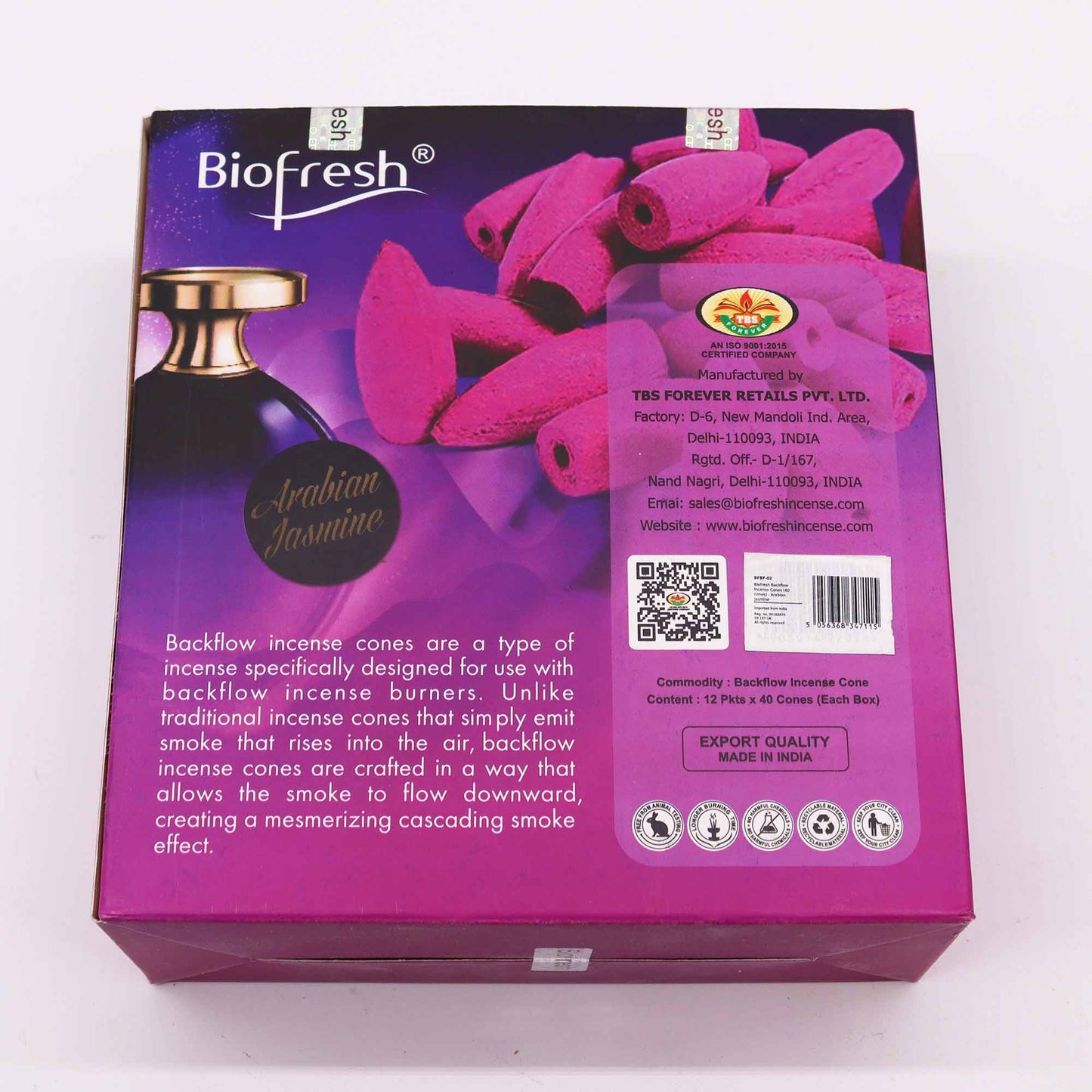 Cônes d'encens Biofresh Backflow (40 cônes) - Jasmin d'Arabie