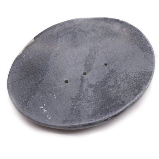 Porte-savon en stéatite grise 10 x 12 cm - Ovale classique