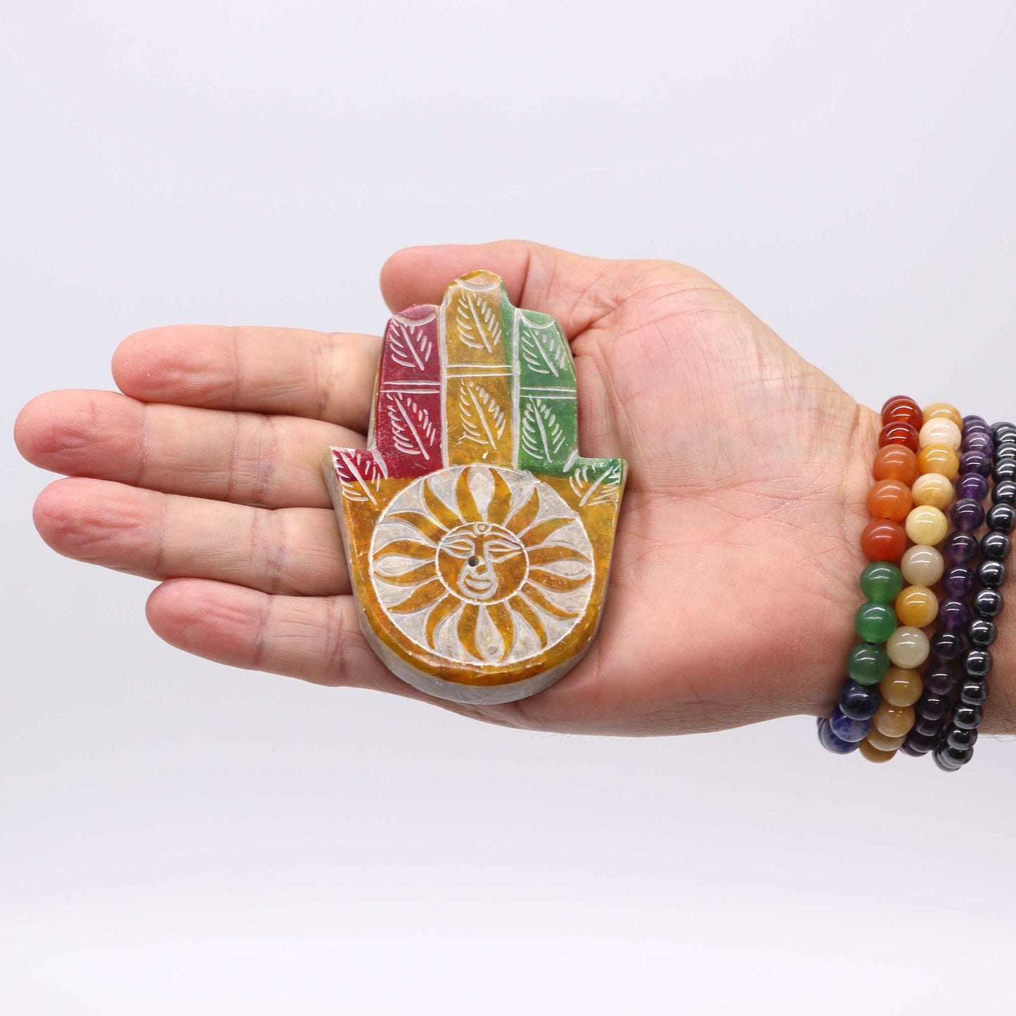 Porte-encens Hamsa en stéatite 9 x 6 cm - Visage du soleil