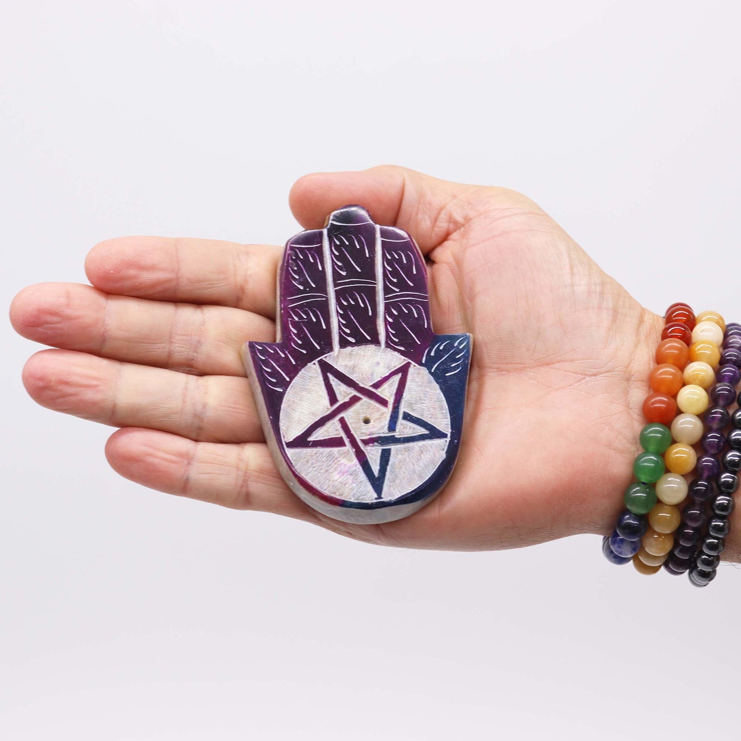 Porte-encens Hamsa en stéatite 9x6cm - Pentagone
