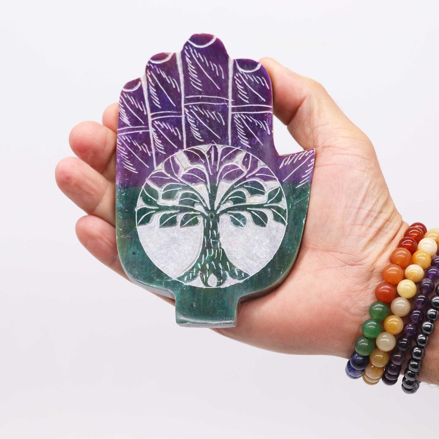 Porte-encens Hamsa moyen en stéatite 13 x 9 cm - Arbre de vie