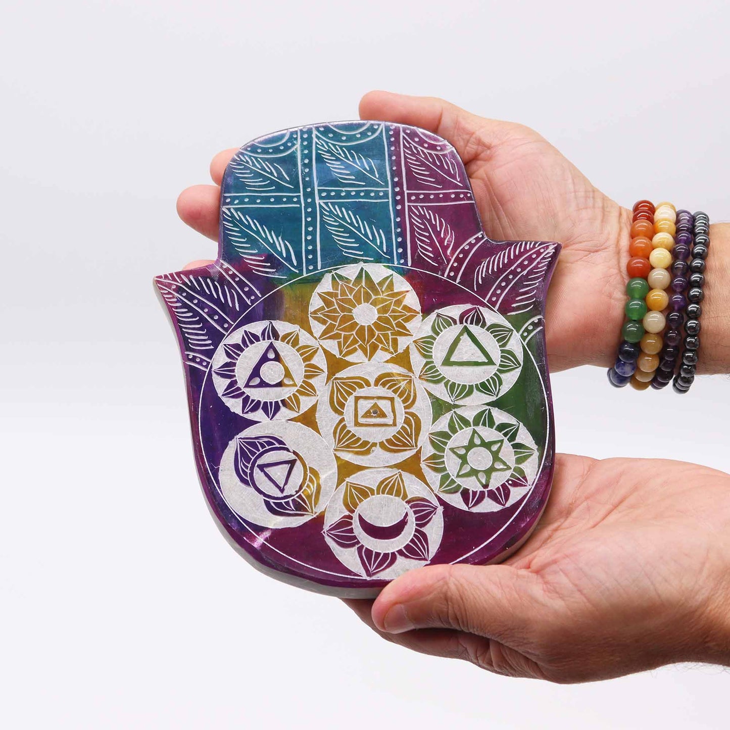 Grand porte-encens Hamsa 18 x 15 x 1,2 cm - 7 chakras