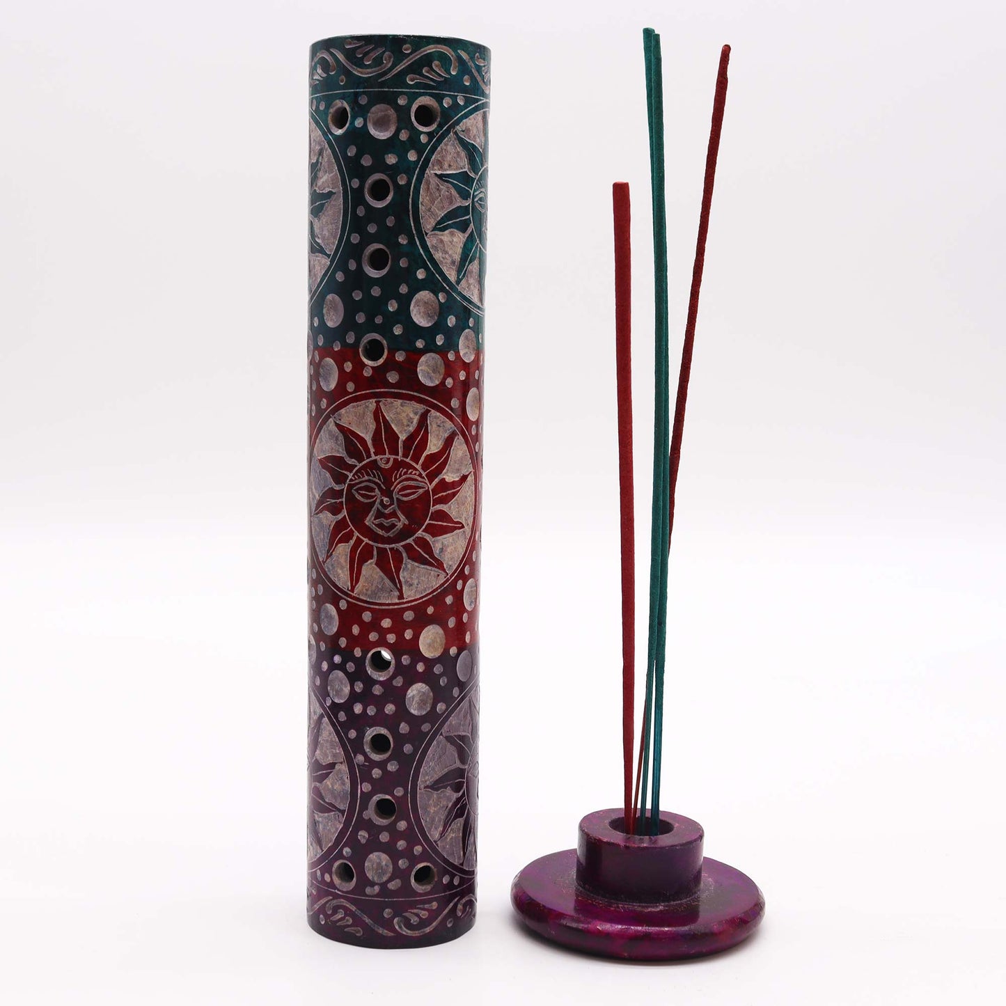 Porte-encens rond en stéatite 25 cm - Soleils