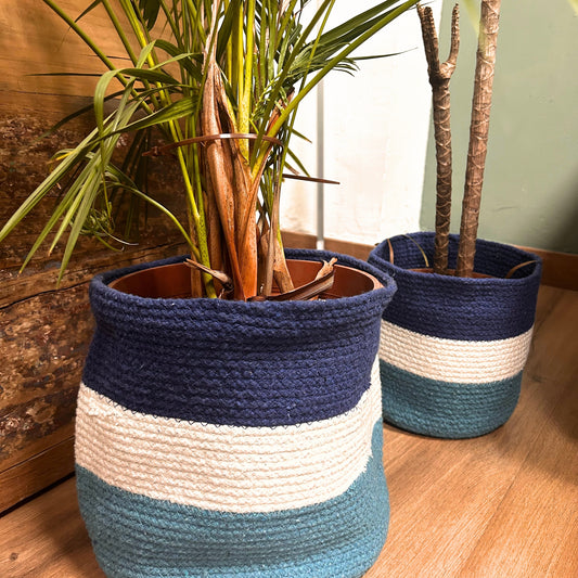 Lot de 3 paniers en corde de jute avec mauvais œil - 15cm / 20cm / 25cm