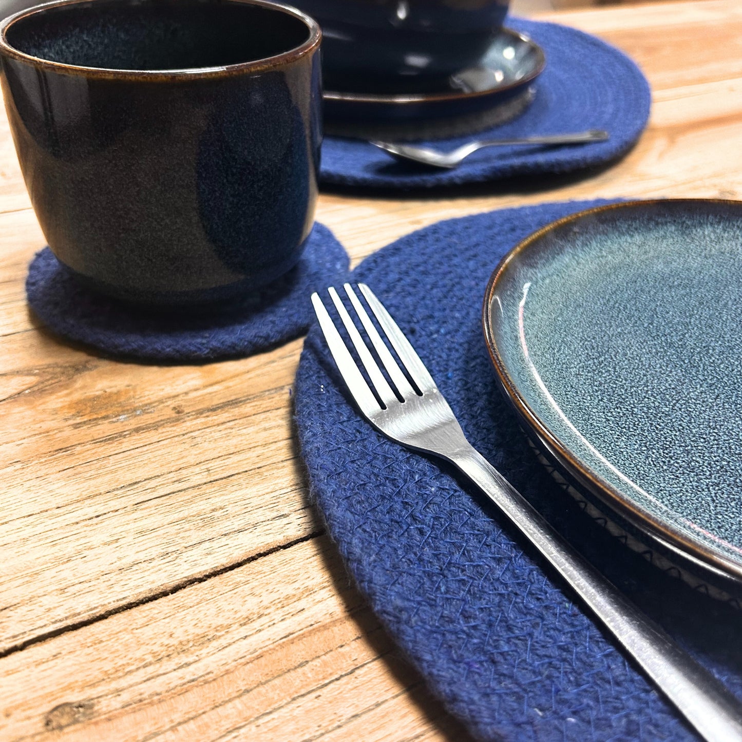 Ensemble de dessous de verre et de sets de table en corde de jute Evil Eye (4 de chaque)