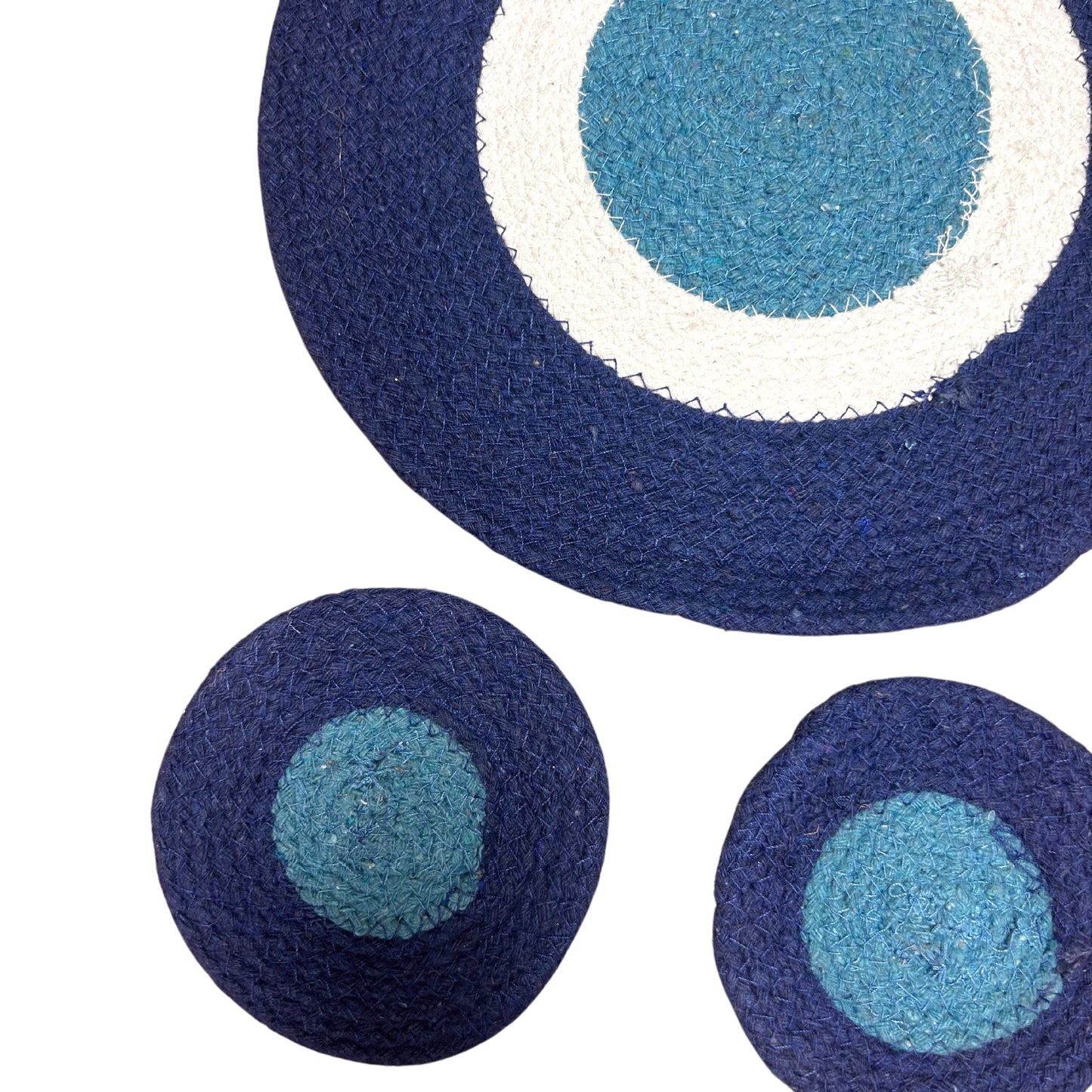 Ensemble de dessous de verre et de sets de table en corde de jute Evil Eye (4 de chaque)