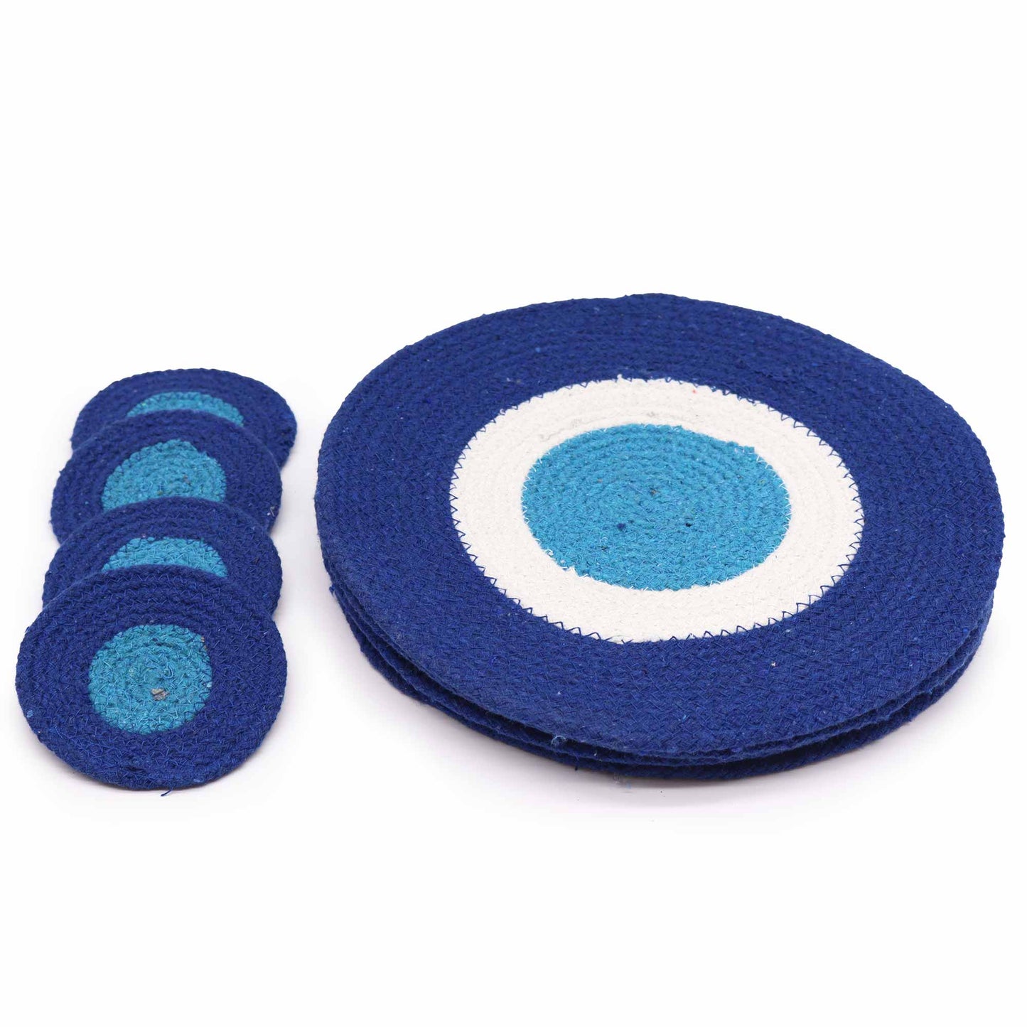 Ensemble de dessous de verre et de sets de table en corde de jute Evil Eye (4 de chaque)