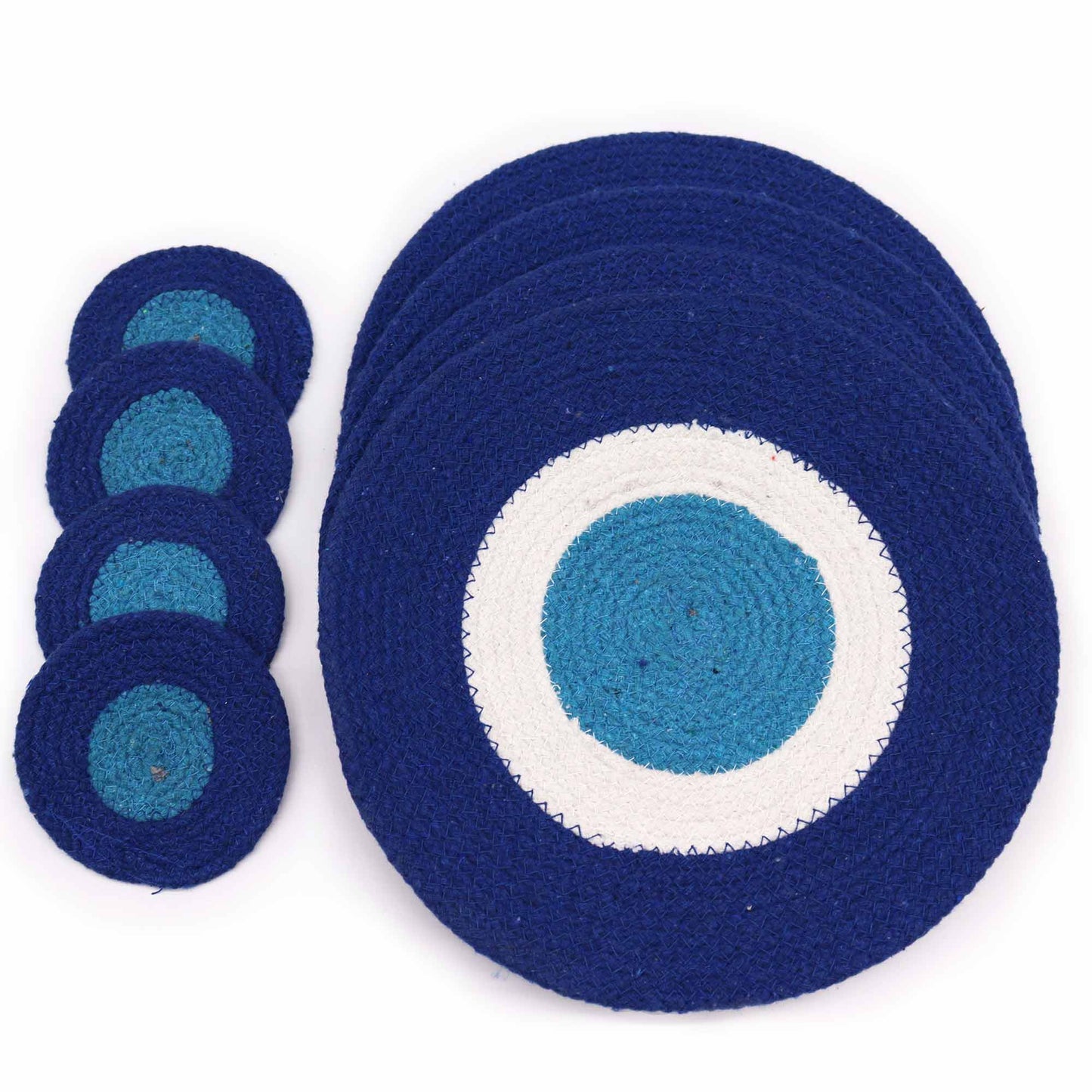 Ensemble de dessous de verre et de sets de table en corde de jute Evil Eye (4 de chaque)