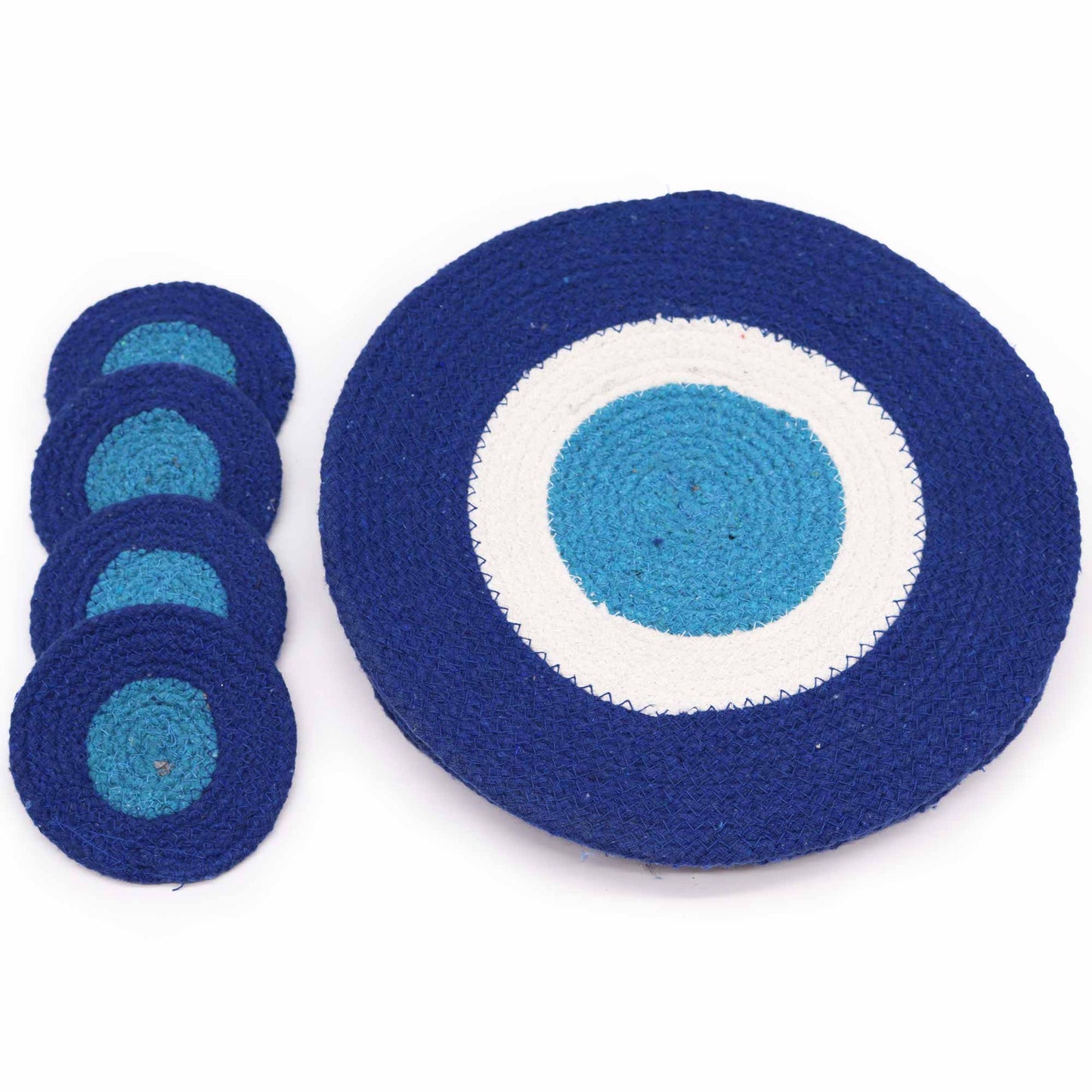 Ensemble de dessous de verre et de sets de table en corde de jute Evil Eye (4 de chaque)