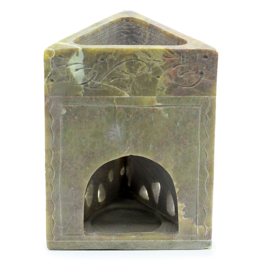 Brûle-huile triangulaire en stéatite 11x9cm - Éléphant
