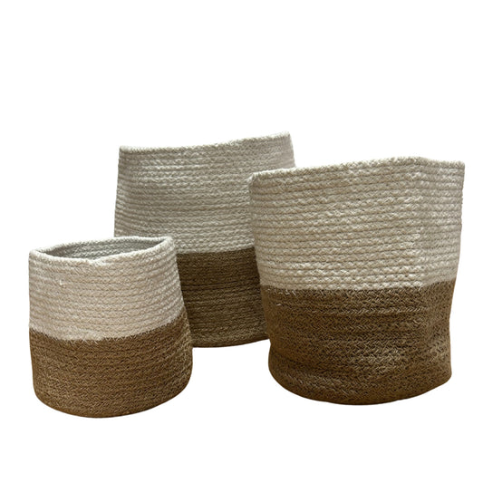Lot de 3 paniers en coton et jute - Blanc