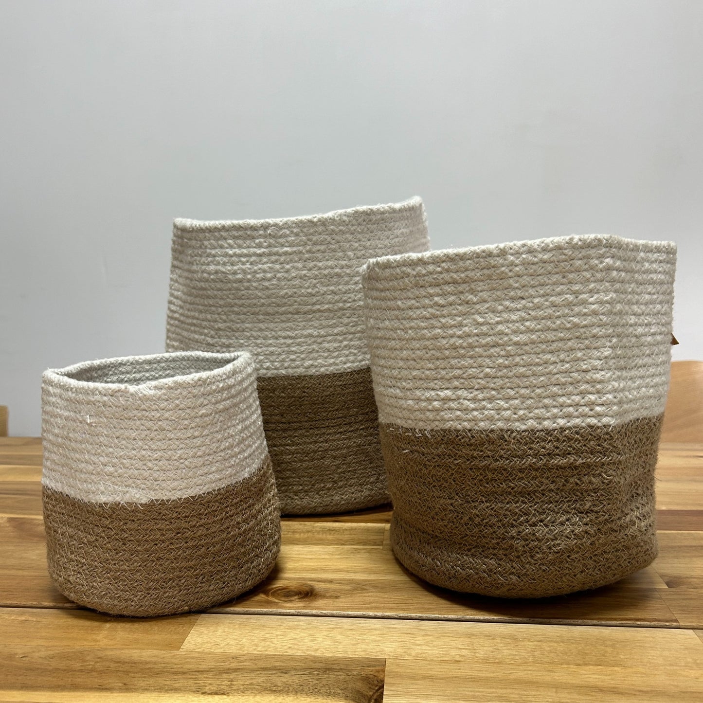 Lot de 3 paniers en coton et jute - Blanc