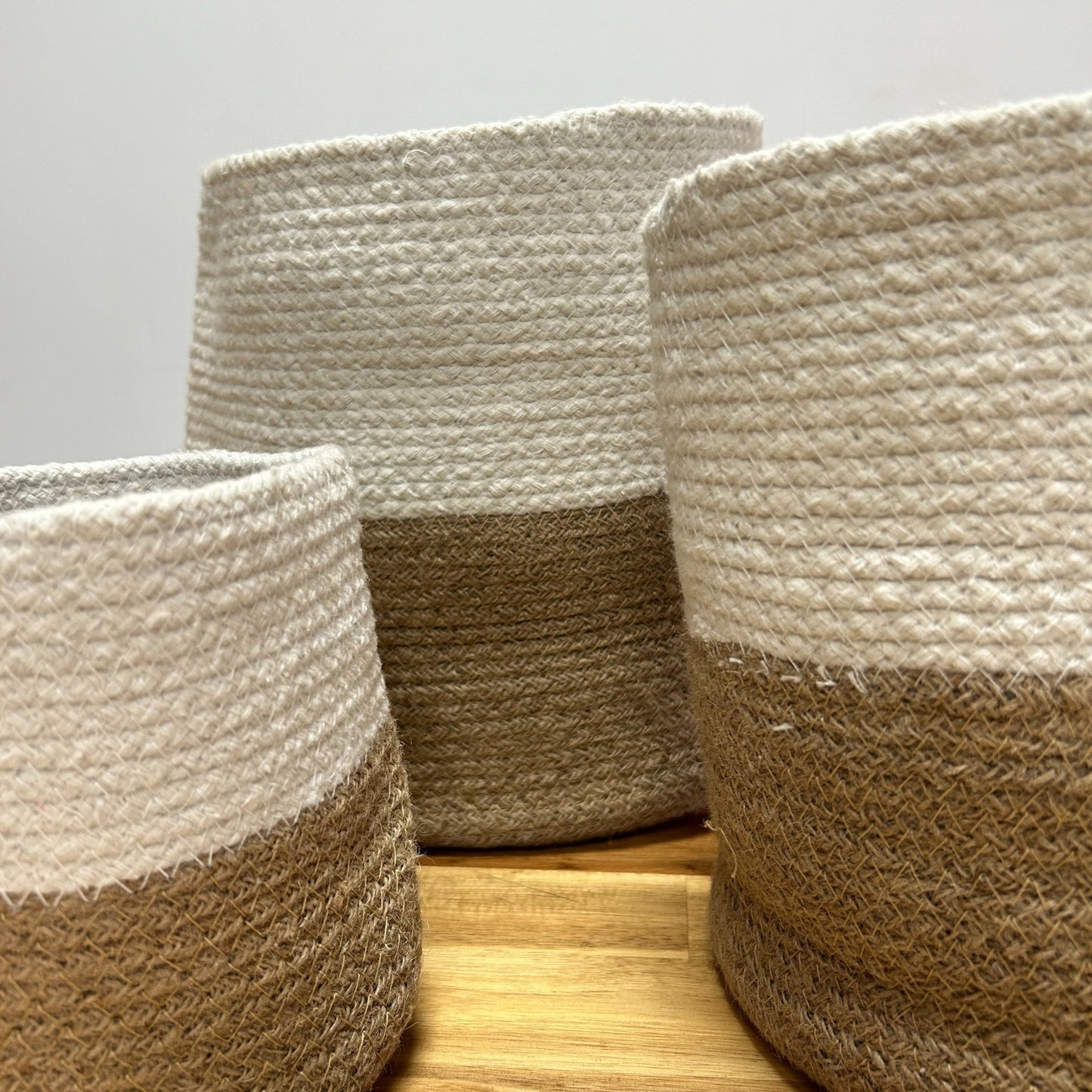 Lot de 3 paniers en coton et jute - Blanc