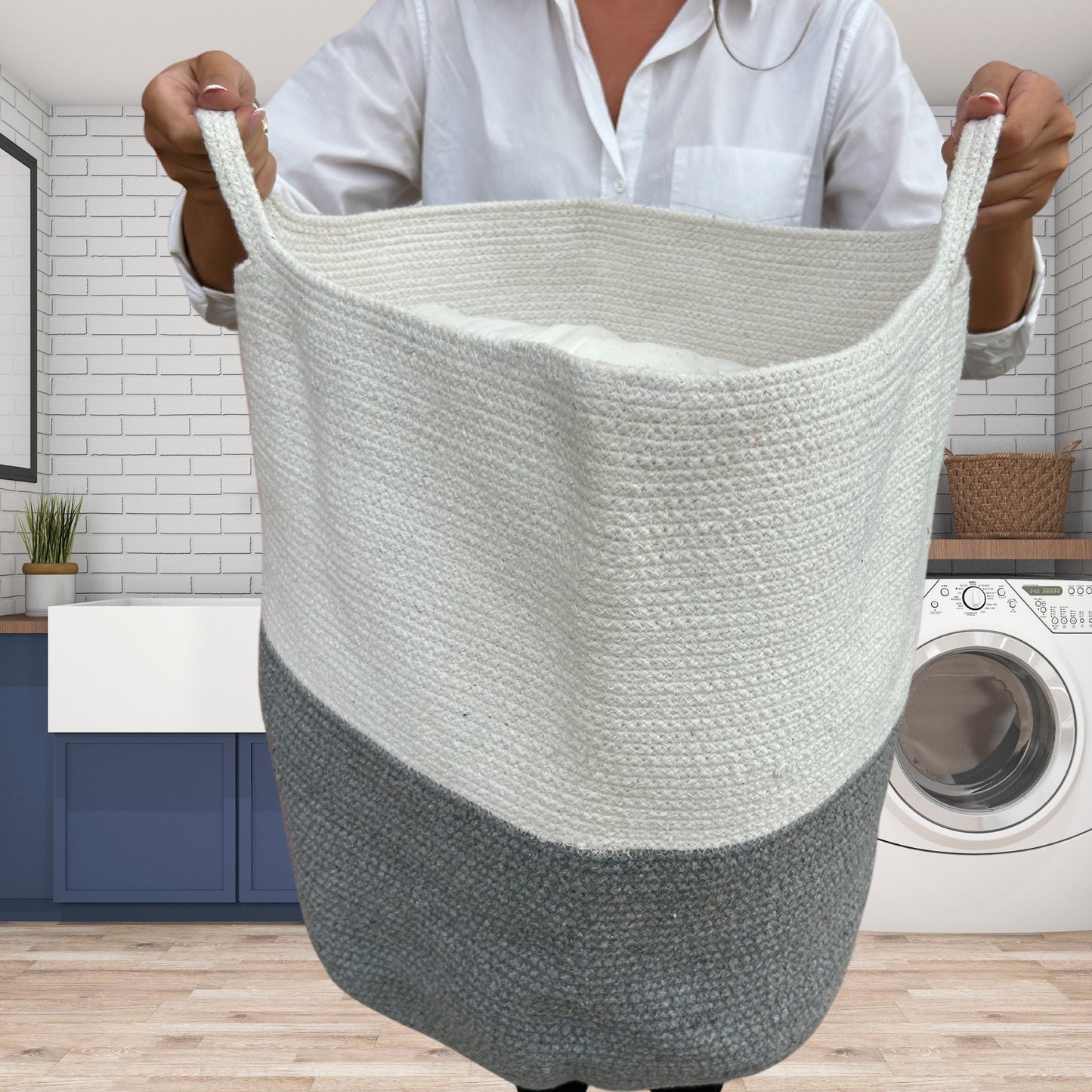 Grand panier en corde de coton 45x40cm - Gris