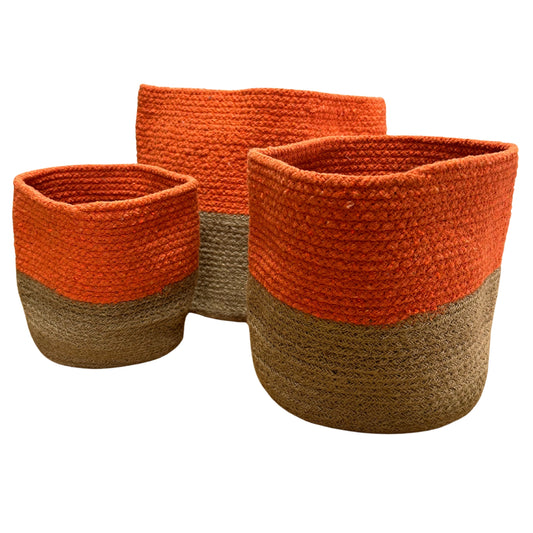 Lot de 3 paniers en coton et jute - Orange
