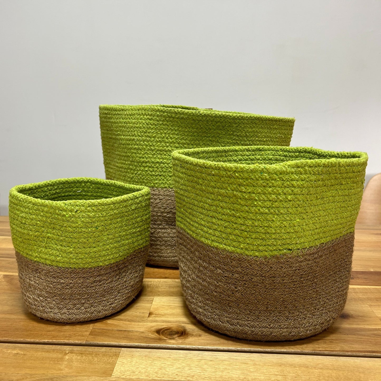 Lot de 3 paniers en coton et jute - Pistache