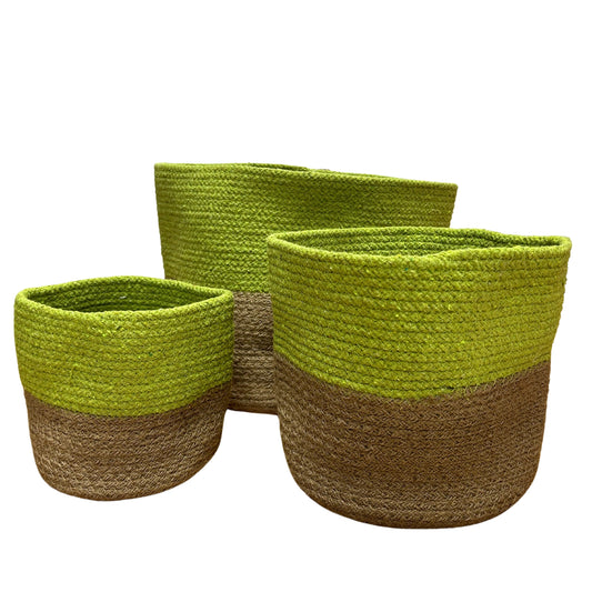 Lot de 3 paniers en coton et jute - Pistache