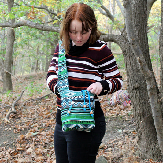 Tissu jacquard - Petit sac à dos bleu sarcelle