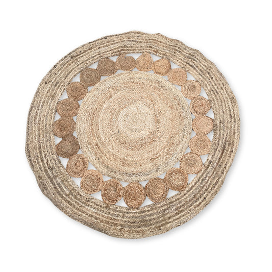 Grand tapis rond en jute doux avec des cercles à l'intérieur 120 cm