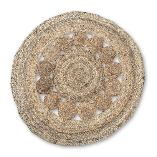 Tapis rond en jute souple, cercles intérieurs, 90 cm