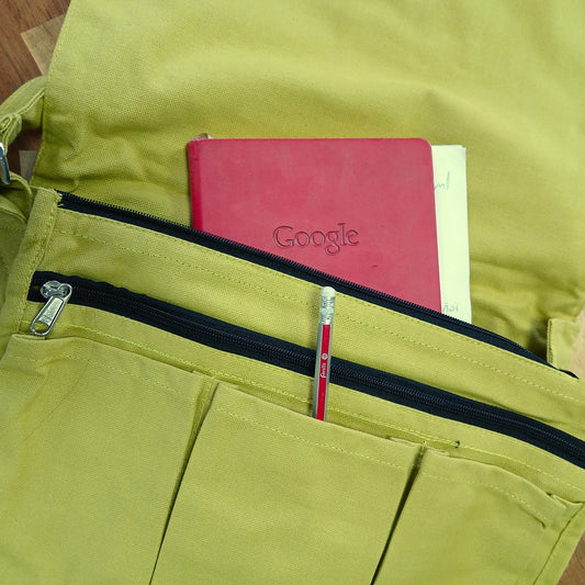 Sac messager en toile de coton pour ordinateur portable - Moutarde