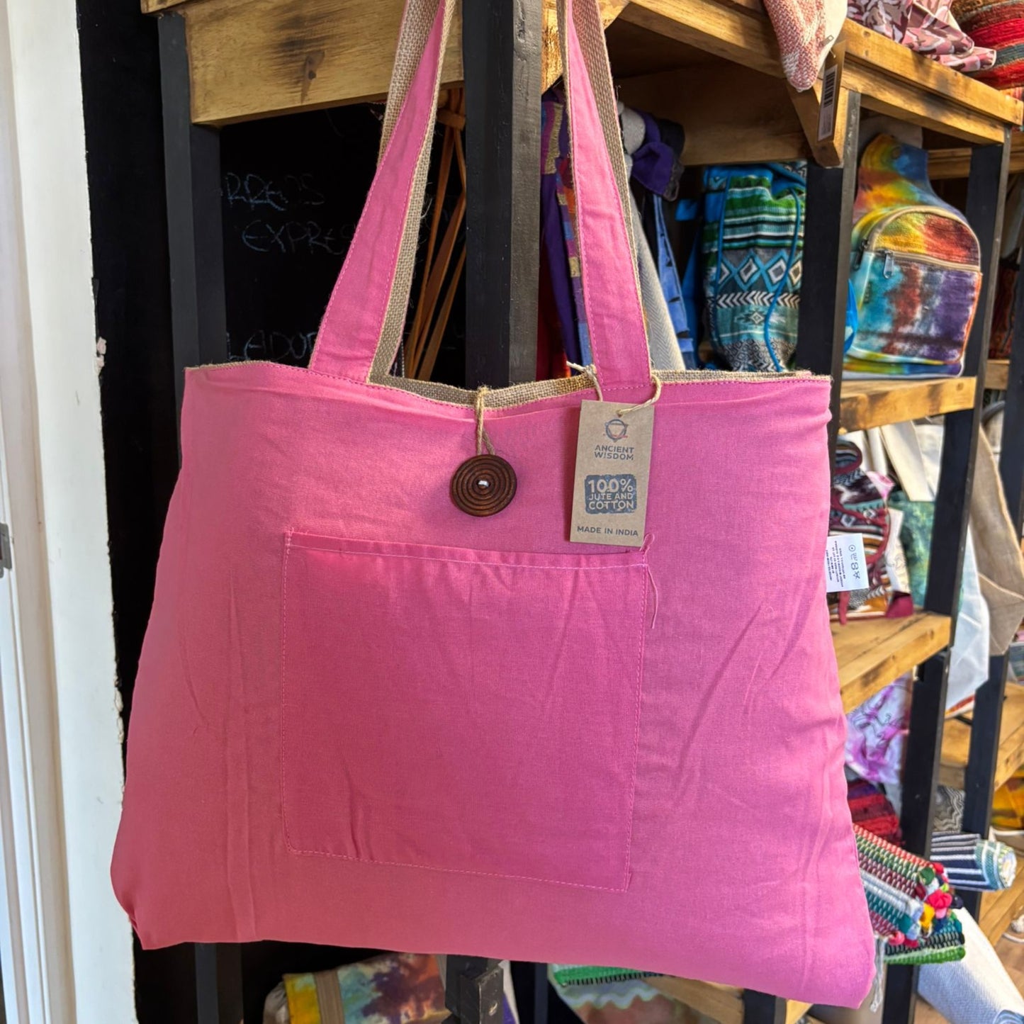 Grand sac réversible en jute et coton - Rose (204C)
