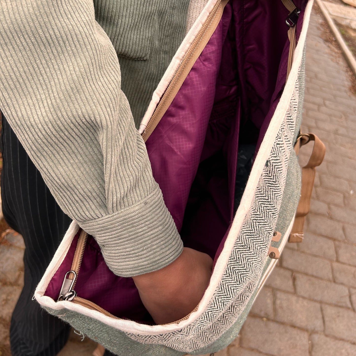 Sac à dos de randonnée en chanvre à enroulement - Sauge