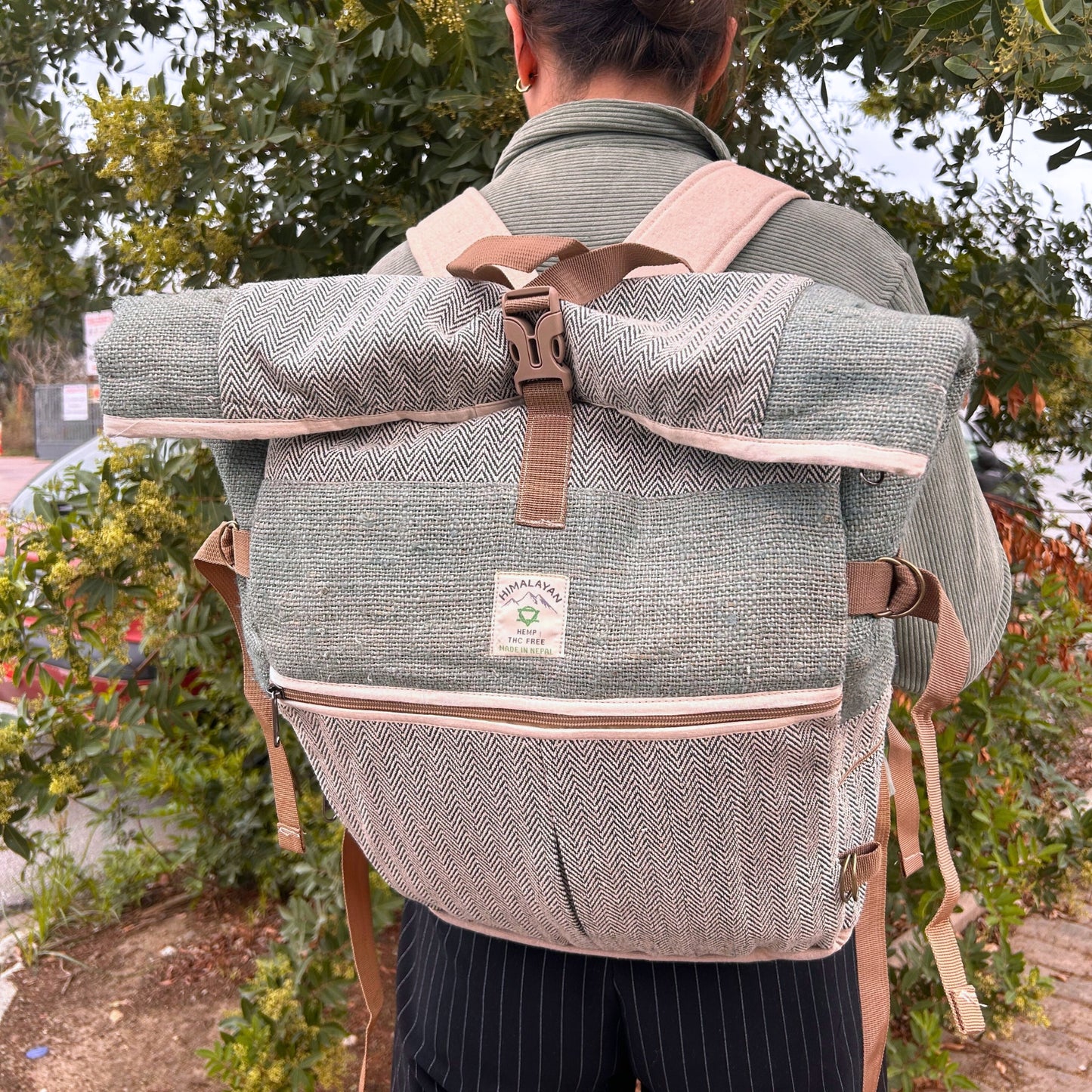 Sac à dos de randonnée en chanvre à enroulement - Sauge